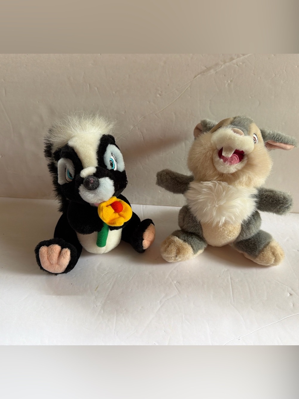 Pair of Disney Plush Bambi Characters, Flower the Skunk, Thumper the Bunny